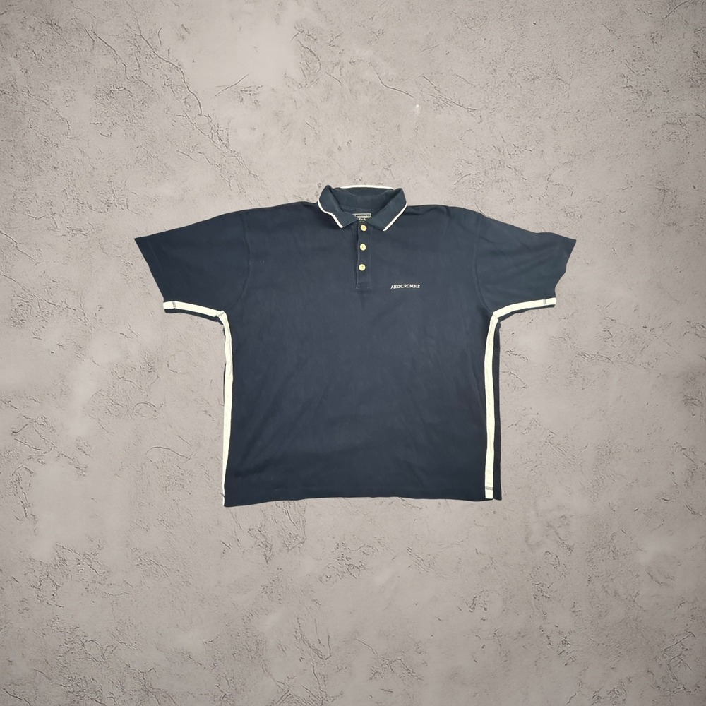Vintage Abercrombie & Fitch Navy‎ Blue Polo Shirt Y2K Boxy Fit XL Piping Mens